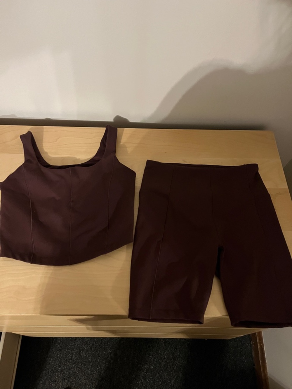 Women's Burgundy Two-Piece Crop Top & High-Waist Shorts Set